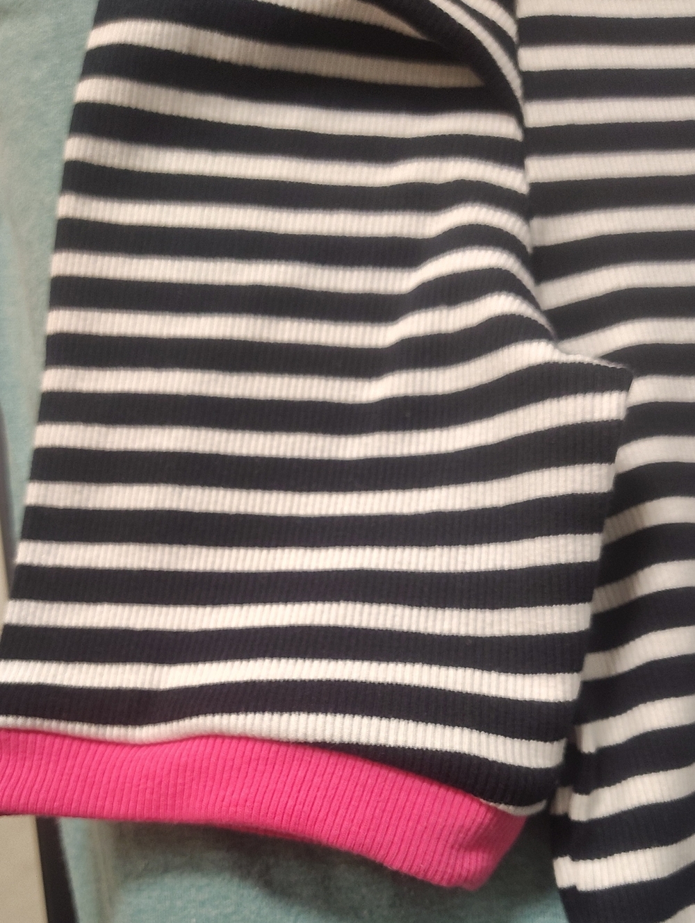Rebecca Minkoff Black & White Striped Tee with Pink Trim Puffed Sleeves - Picture 4 of 6